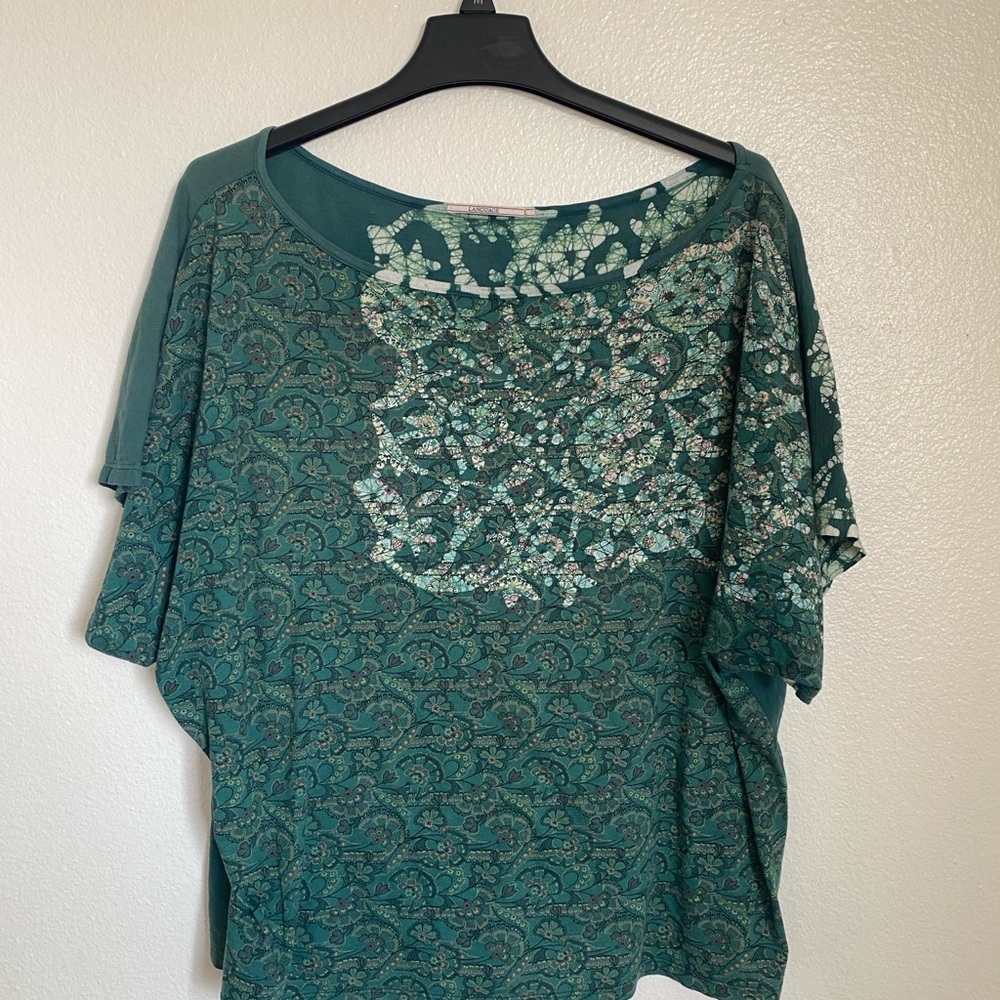 Language Green Boxy Short Sleeve Blouse
